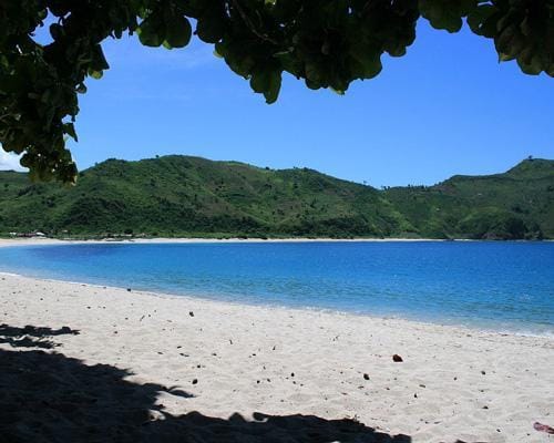 Playa y colinas verdes en la isla de Lombok